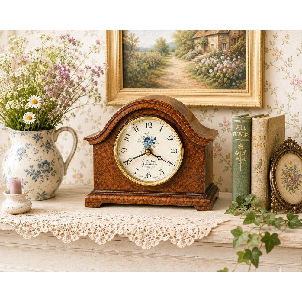 Vintage Ja's Bucknell Crediton England Mini Mantel Clock Working Burl Wood 5"